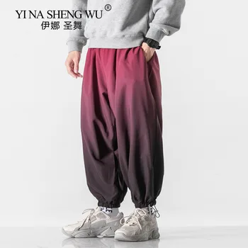 Novo Estilo Japonês Mens Jogger Calças Casuais Gradiente de Cores de Calças de Homens Streetwear Solta Moda calças de Moletom Masculina Tamanho Grande 5XL