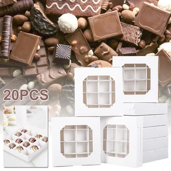 20Pcs Festa Cupcake Caixas Brancas Escolher Mistura Doce Caixas de Pastilhas Janela Clara e Divisor de Chocolate, Doce de Sortimento