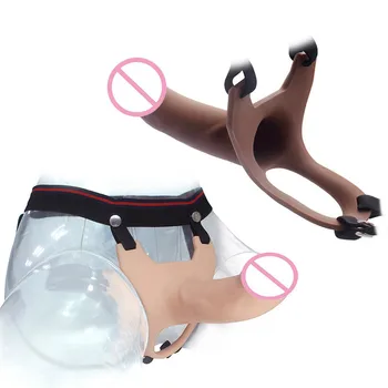 Oca Strapon Enorme cinto no Realistas silicone Líquido Vibrador Calças Cinto de Pênis Manga Ampliador Extensor de Brinquedos Sexuais para Homens