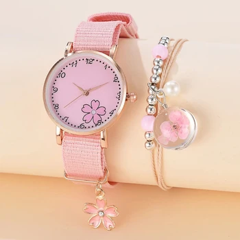 Mulheres Relógios de Marca de Moda de Luxo 2 Pcs Conjunto de Senhoras Relógio Feminino cor-de-Rosa Vestido de Quartzo Relógios de pulso Montre Femme