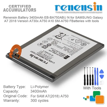 Renensin Bateria 3400mAh EB-BA750ABU N para SAMSUNG Galaxy A7 2018 Versão A730x A750 A10 SM-A750 F Baterias com ferramentas de
