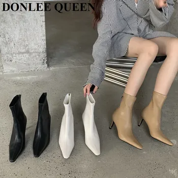 Moda Bico Fino Salto Botas De Mulheres Elegantes Chelsea 2021 Outono Ankle Boots Botas Femininas Elasticidade Senhoras Sapatos De Inverno