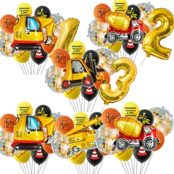 10pcs/conjunto da Caixa de Construção de Veículo de Balão Escavadeira Empilhadeira Guindaste Balão para o Menino está Feliz Festa de Aniversário, Decoração Presentes