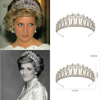 Nova Princesa Diana Coroa de Cristal e Pérola para Acessórios de Cabelo de Noiva Vintage Nupcial Tiara de Coroa do Cabelo do Casamento Jóias Real
