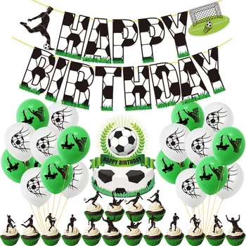Futebol de Tema de Festa de Aniversário, Decorações de Futebol Balões de Látex de Futebol do tema Bolo Topper Feliz Aniversário Faixa de Suprimentos