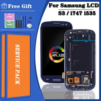Super AMOLED Para SAMSUNG Galaxy S3 Tela LCD Touch screen com Moldura i9300 i9305 Para SAMSUNG S3 Display LCD i747 i535 T999 LCD