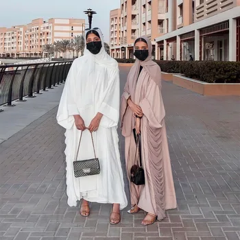 Mulheres Abaya Kaftan Caftan Marocain Vestido Lace-up Sólido Manto Femme Musulmane Abayat Hijab Muçulmano Vestido de Vestuário Islâmico do Ramadã