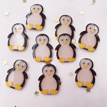 20PCS Glitter Kawaii Colorido Bonito Pinguim Bebê Flatback Folha Acrílica em Miniatura Padrão Applique DIY Decoração Enfeites Artesanais F966