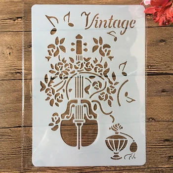 A4 Vintage Música de Violino DIY Ofício de Camadas de Estênceis Pintura, Scrapbooking Estampagem em Relevo Álbum de Papel de Modelo de Cartão de