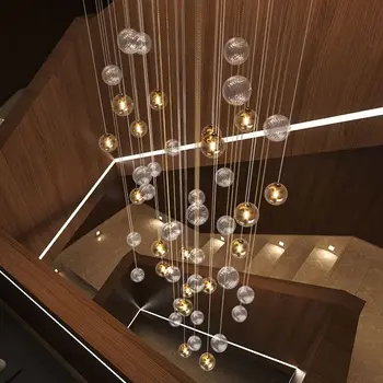 Rotativo escadaria longa lustre luz de luxo bola de vidro oco loft construção do meio duplex grande lustre