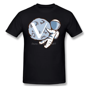 Homens VeChain Moeda VET Cryptocurrency T-Shirt Preto Astronauta V Camiseta de Algodão Puro Tees Harajuku Camisa