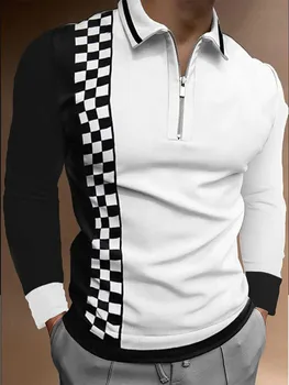NOVA Camisa de Polo de Homens Outono Manta de retalhos masculina de manga longa camisa de POLO