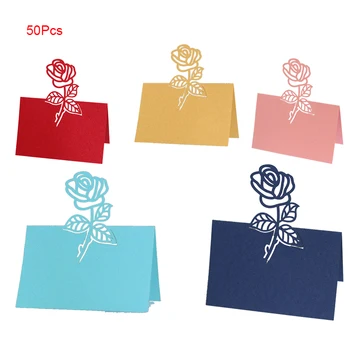 50Pcs Várias Cores Rosa Flor Nome da Tabela de Hóspedes Coloque Cartões de Corte a Laser Favor Decoração de Casamento Suprimentos de Estar Decoração