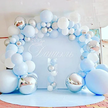 141 pcs DIY Balão Arco Garland kit Azul Prata Branca Balões de Noiva chá de Bebê, Casamento, Aniversário, Festa de Formatura