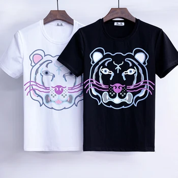 DUYOU T-shirt de Algodão com Cabeça de Tigre Impressão de Mens T-Shirts de Manga Curta, Camisetas de Verão Hip Hop Tops Tees Streetwear 51500