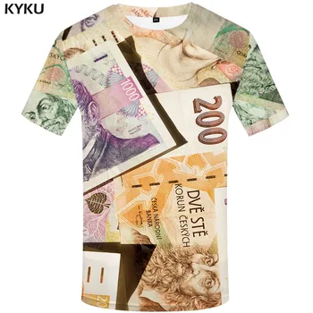 KYKU Dinheiro T-shirt dos Homens República checa T-shirts de Personagem 3d Camiseta Impressa Harajuku Anime Roupas Resumo Camisetas Casuais