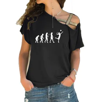 APENAS o VÔLEI de T-Shirt Novidade Engraçado Teeshirt Mulheres de manga Curta Volleyballer Evolução Irregular de Inclinação Transversal Curativo Tops Tee