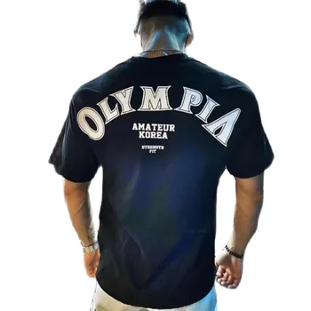 OLYMPIA de Algodão Ginásio Camisa de Desporto T-Shirt dos Homens de Manga Curta Camisa em Execução Homens de Treinamento de Exercício Tees de Fitness Solta grande tamanho M-XXXL