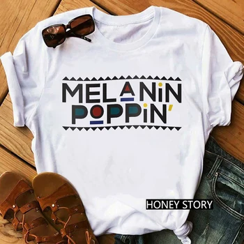 A melanina Poppin Camisa do Americano Africano Menina Negra Magia T-shirt Femme BLM Gráfica Tees Mulheres Carta de Impressão de T-shirt Streetwear Tops