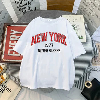 Mulheres T-shirt de grandes dimensões NOVA YORK, Imprimir Letra T-Shirt de Streetwear Tops Feminina T-shirt de Lazer, Moda, Estética, T-Shirt Senhora Tees