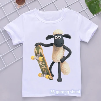 Venda Quente Nova Meninos T-Shirst Engraçado Ovelhas Pouco Dos Desenhos Animados De Impressão Criança Camisetas Bonito Meninas T-Shirts Da Moda De Roupas De Crianças Camisa Branca