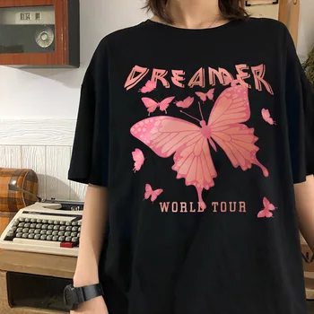 Borboleta de Impressão Mulheres T-shirt de Streetwear Harajuku Verão Vintage Camiseta Manga Curta Moda Mulher Blusas 2022 y2k Roupas Topo