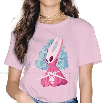 Cor-de-rosa as Mulheres TShirt Oco Cavaleiro Silksong Meninas Básica Tees 4XL O decote Feminino T-Shirt Humor Presente da Moda