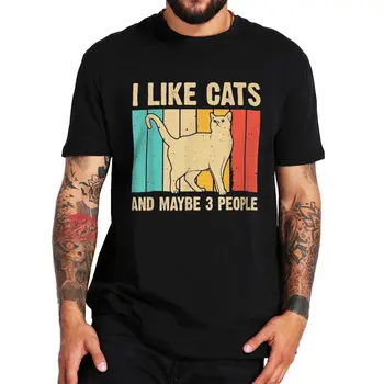 Eu Gosto De Gatos E Talvez 3 Pessoas T-Shirt Engraçada Gato Design Amante Do Gato Camiseta Para Homens, Mulheres, Animais Introvertido, T-Shirt 100% Algodão