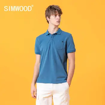SIMWOOD 2022 verão novo 100% algodão camisa de Polo de homens bolso de peito tops de alta qualidade respirável plus size polo SJ130303