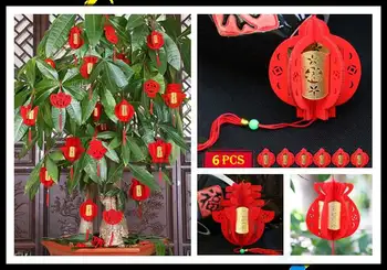 O Ano Novo chinês decorações 3D reunindo pequenos FU lanternas vermelhas Festival da Primavera ornamento de Suspensão Vaso de plantas decoração