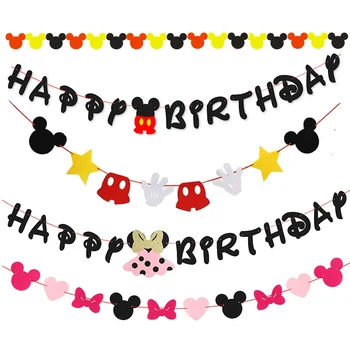 De Disney do Minnie do Mickey Mouse Não-tecido faixa de festa de um ano de idade do bebê menina a favor de aniversário DIY banner Cenas Coleção decoração