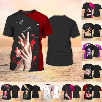 2023 mais nova Moda Verão feminina T-shirt técnica de Unhas Personalizadas Tops de Impressão 3d Camiseta Unissex Casual Unhas Camisa de Uniforme