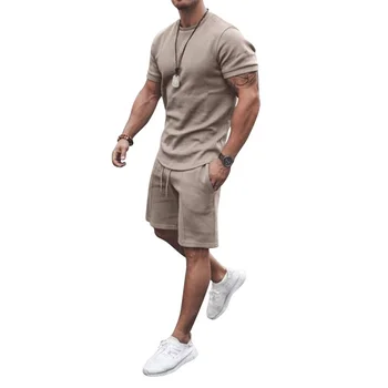 Verão de Impressão 3D, Cor Sólida Harajuku Tendência de Roupa Casual Terno Oversized T-Shirt + Shorts Homens Sportswear masculino 2-Peça Conjunto