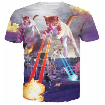 Estilos mais recentes Gatinho Invasão T-Shirt gatinhos senhores espalhar medo destruição lasers Gato 3D T-shirt Mulheres Homens fashion tees
