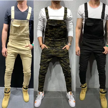 2022 Primavera, Outono Macacão Jeans Slim Fit Homens 90% de Algodão de Qualidade de Camuflagem de Jeans, Calças de Homens de Carga Masculino Suspender Calças