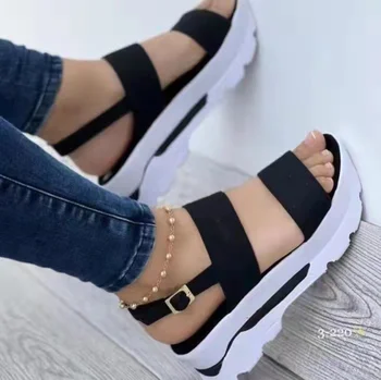 Verão as Mulheres Sandálias Sapatos de Espessura Inferior Dedo do pé Aberto Slip-On Calçados de Sandálias de Plataforma Sapatos para as Mulheres Flats Chaussure Femme 2022