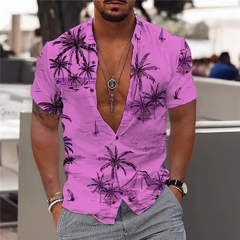 2022 Algodão Verão Camisas dos Homens de Camisa Havaiana de Moda Casual Street Mangas Curtas coqueiro Férias de Praia, Festa de Camisa de homem