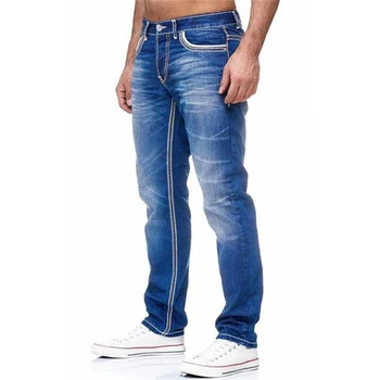 Homens de calças de Brim de Sólidos Bolsos do Jeans Stretch Reta Calças Primavera Verão Business Casual Calças Diário Roupas masculinas de Streetwear
