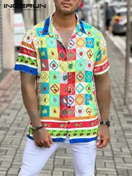 INCERUN Camisa de Homens Fruto de Impressão Lapela de Manga Curta Férias Botão Havaiano Camisas de 2022 Verão Streetwear Casual Camisas S-5XL