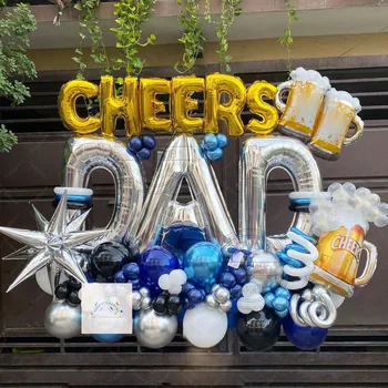 82pcs 16/32polegadas CHEERS PAI Folha de Alumínio Balões De Feliz Dia dos Pais Azul Branco Balões de Látex Garland Arco Kit Ar Globos