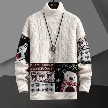 feio suéter de natal robusto gola do Pulôver Camisola de desenhos animados printKnitted Camisola Para Homens a Puxar Homme Camisola de Inverno da Marca
