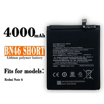 4000mAh 100% Original Novo Bateria Recarregável Para a Xiaomi Redmi Nota 6 Note6 BN46 Curto Telefone de Lítio Baterias Internas +Ferramentas