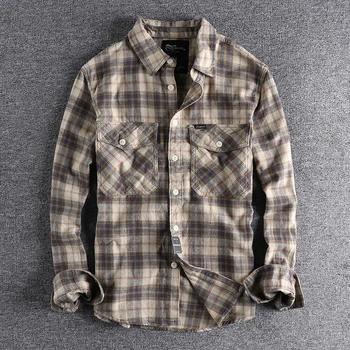 Kaji retro ferramentas de camisa xadrez masculina de flanela lixar confortável e casual Americana Brincalhão camisa jaqueta no outono e no inverno