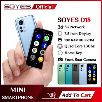 SOYES 2.5 Polegadas Display Mini Smartphone Android, Câmera Traseira de 2MP Dual SIM TF Slot para Cartão de 1000mAh Rede 3G Telemóvel Compacto
