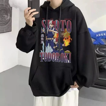Todoroki Shoto anos 90, Estilo Meu Herói Academia Capuz Anime Moda Streetwear de Alta Qualidade Pulôver de Casacos Oversize Moletom