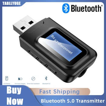 Bluetooth USB 5.0 Transmissor de Áudio do Receptor de LCD AUX RCA Estéreo de 3,5 MM Adaptador sem Fio Dongle Para PC TV de Carro Fones de ouvido