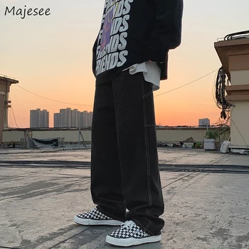 Calças de brim dos Homens High Street e Casual Hip Hop Retas Largas Bonito Adolescentes Elegante coreano Masculino Calças Jeans Populares de Todos-jogo Legal Ins