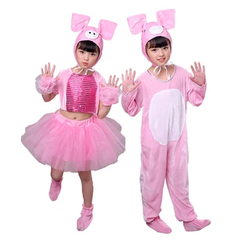 Criança menina menino animal porco cor-de-rosa de dança traje definido para as crianças chapéu, luvas de vestido de festa de Halloween cosplay fase desempenho roupas