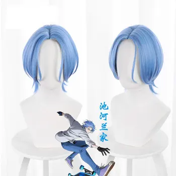 Anime SK∞ Langa Peruca de Cosplay de Gradiente Azul Curto Reto Parte do Meio Mullet Cabelos Resistentes ao Calor de SK8 o Infinito SK Oito