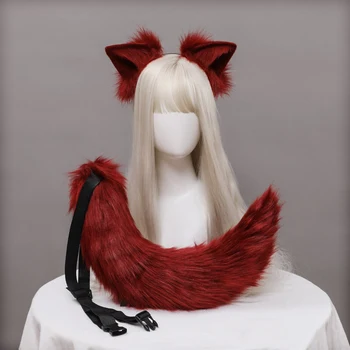 Pelúcia Fox Cauda Orelhas Anime Cosplay Sexy Mulher de Rabo de Cabeça Simulação Cauda Linda Lolita Headwear de COSPLAY Adereços Halloween